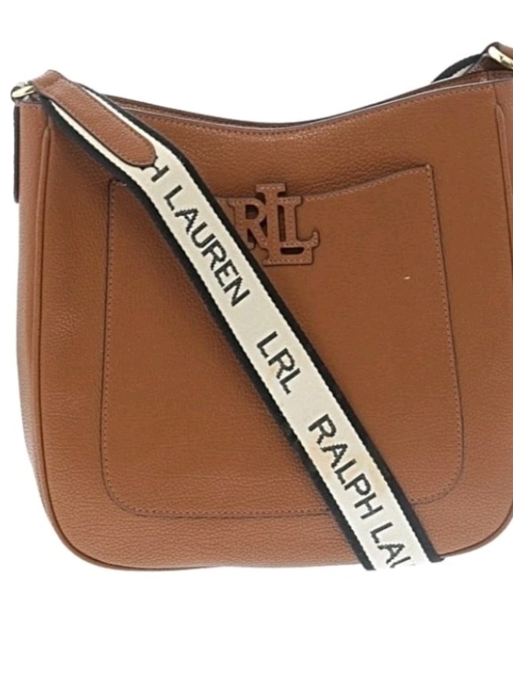 Ralph Lauren Tan Leather Crossbody with Logo Web Strap